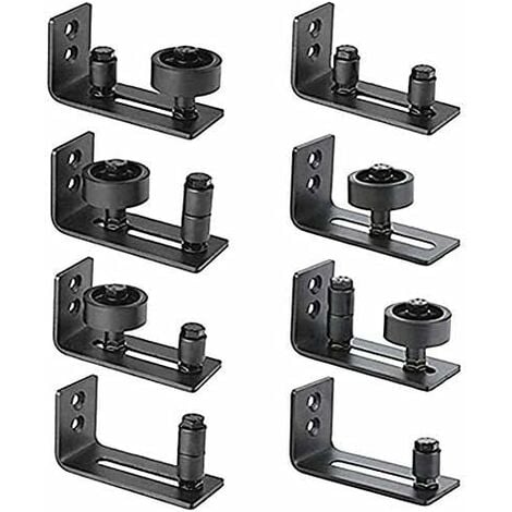 Heavy Duty Sliding Barn Door Guide, 8 in 1 Stopper Black Carbon Steel Recessed Bottom Design, Floor and Door Panel, Adjustable Roller, Wall Mount System