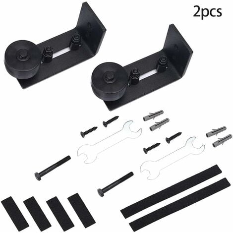 Heavy Duty Sliding Barn Door Guide, 8 in 1 Stopper Black Carbon Steel Recessed Bottom Design, Floor and Door Panel, Adjustable Roller, Wall Mount System