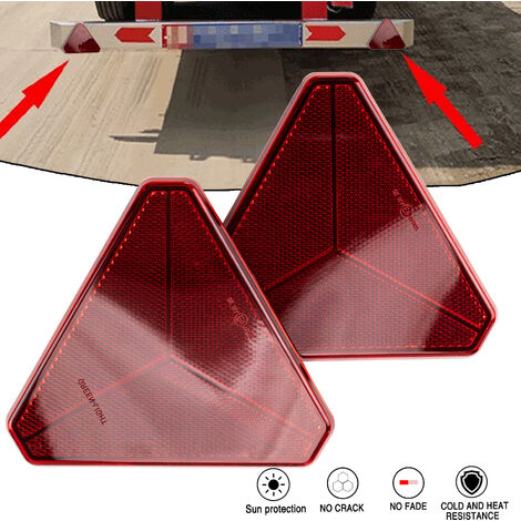 Triangular Trailer Reflector, Pack of 2, 15 x 15 x 15 cm, Hole Spacing 70 mm, Screw-on or Adhesive Reflector Left/Right, Standard Rear Reflective Car Triangle E Approved (1/4)
