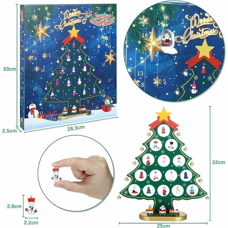 2023 Advent Calendar with Wooden Christmas Tree with 24 Ornaments, Christmas 24 Days Countdown Advent Calendar, Christmas Table Decoration for Children