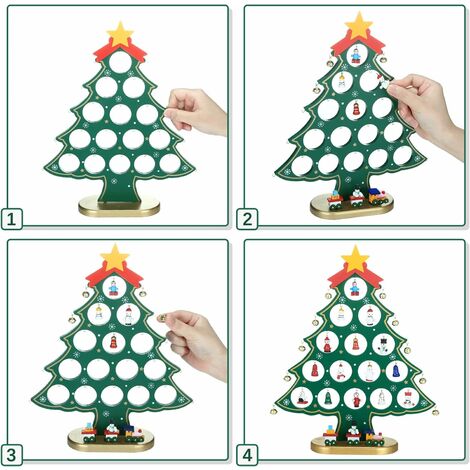 2023 Advent Calendar with Wooden Christmas Tree with 24 Ornaments, Christmas 24 Days Countdown Advent Calendar, Christmas Table Decoration for Children