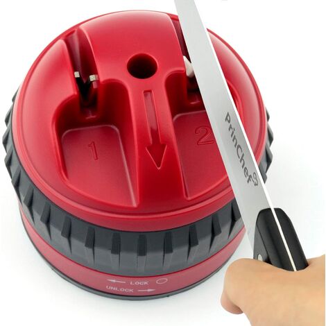 Safest Knife Sharpener, Non-Slip One-Handed Sharpening with Suction Cup, Premium Knife Sharpening Tool for Straight and Smooth Blade Knives, Quick and Easy Kitchen Manual Sharpening for Razor, Red (1/5)