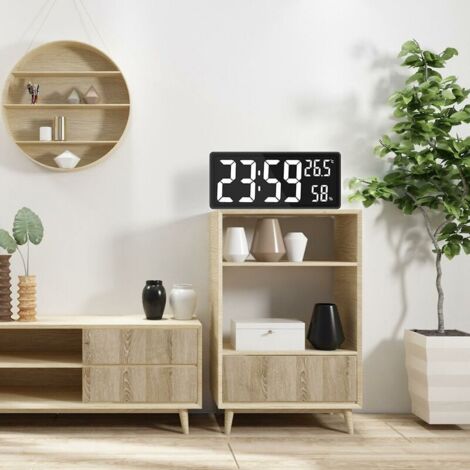 LED Digital Wall Clock, Large Digits Display, White Indoor Office