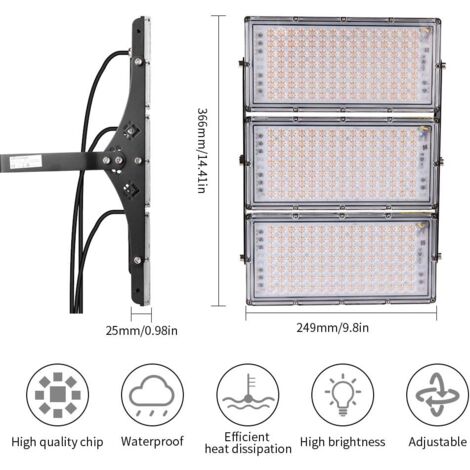 300W 24000LM Outdoor LED Floodlight Waterproof IP66 3000K Warm White Outdoor LED Spotlight for Public Lighting Garage Corridor Garden