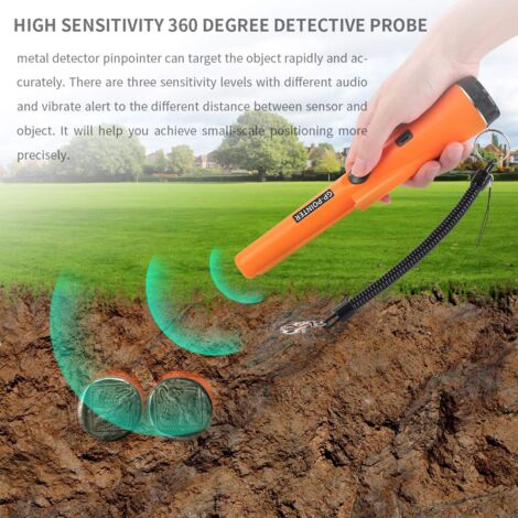 Portable Metal Detector, IP66 Waterproof Metal Pointer with Built-in LED Indicator/Alarm Light/360° Scan/Case for Hunting Gold Coins, Relics, Jewelry
