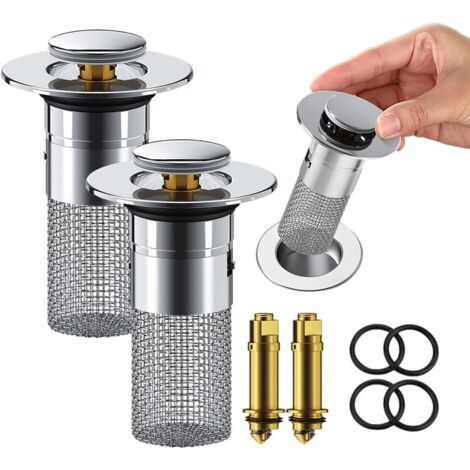 Bathroom Sink Stopper, Pop-up Drain Filter with Removable Stainless Steel Filter Basket ...