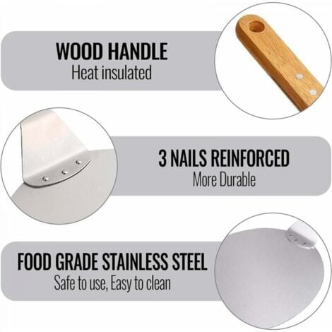 AIPERQ Clearance Sale Stainless Steel Pizza Peel with Wooden Handle, Pizza Pusher for Pizza Stone, Bread Pusher, Cake Shovel, Pizza Peel,(10 inch)