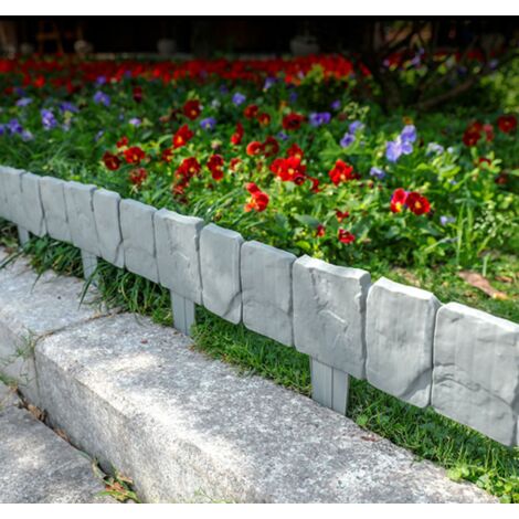 Garden Edging 10m Lawn Edging Stone Effect Fence Lawn Edge 40 Pcs Grey Decorative Garden Border