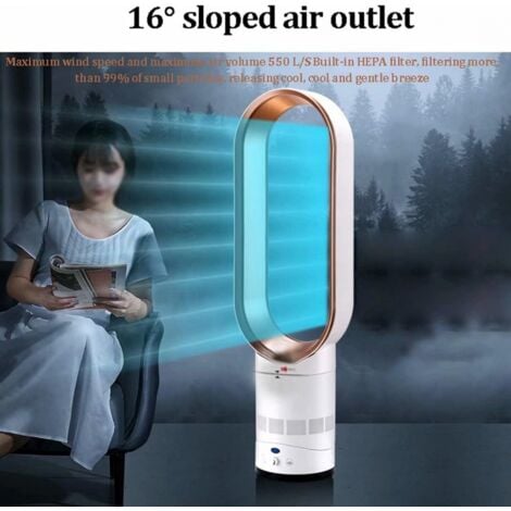 YMYNY 16 Inch Tower Fan, Leafless Fan with 0.5-2 Hours Timer, Comfortable Natural Cooling Fan for Home, Office and Bedroom, Blue