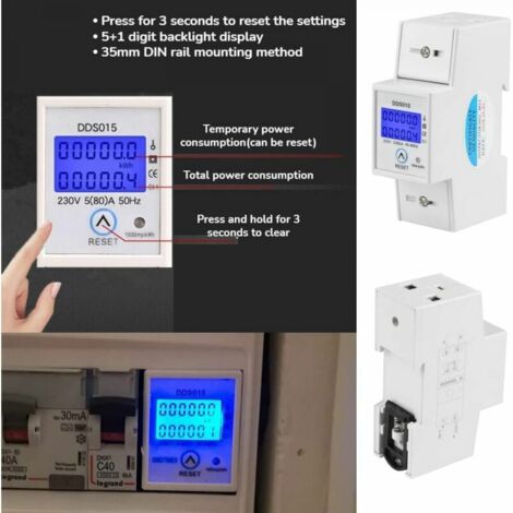 Single Phase Energy Meter 5-80A 230V - Digital LCD Watt Meter, DIN Rail Mount DDS015 For Home & Electrical Use - View #2
