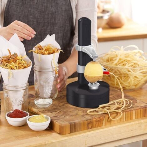 Electric Potato Peeler 2 Extra Blades Automatic Rotating Fruit and Vegetable Cutter Black