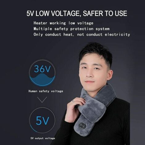 USB Heated Scarf Electric Heated Neck Warmer, with Massage 4 Modes Massage Mode with 3 Adjustable Temperature Levels, WashableGray