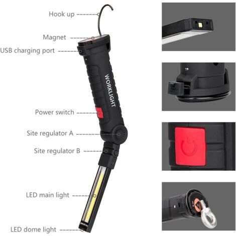 Lampe Torche LED COB Rechargeable – Magnétique – Inspection Sans Fil – Neuve
