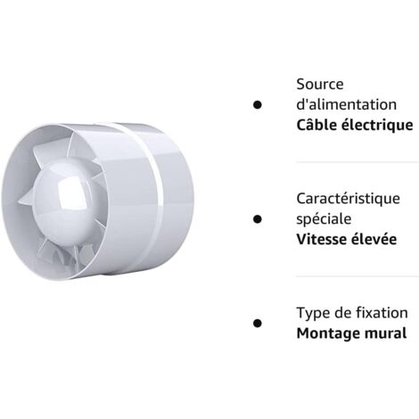 Air extractor fan, economical 100mm, 12W/130m³, axial extractor in line duct: bathroom, kitchen, cellar.. 2-year warranty.