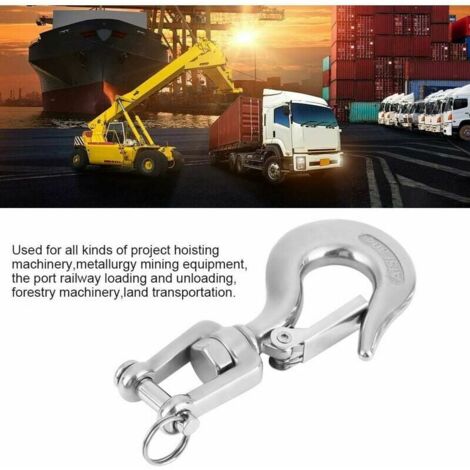 Stainless Steel Swivel Eye Hook with Latch - Cargo Hook - Safety Hook - Rigging Accessory - Working Load: 650kg