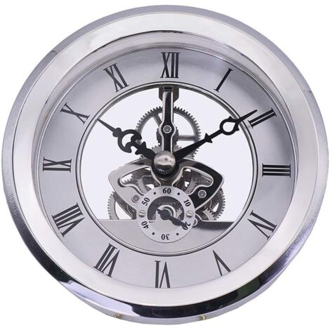 Built-in Clock, 4-1/16 Inch (103MM) Transparent Skeleton Clock Inserts with Roman Numerals Quartz Movement Quartz Clock Accessories DIY Watchmaking