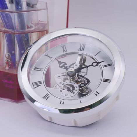 Built-in Clock, 4-1/16 Inch (103MM) Transparent Skeleton Clock Inserts with Roman Numerals Quartz Movement Quartz Clock Accessories DIY Watchmaking