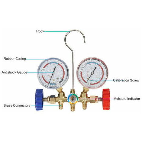 TKSE Manometer voor airconditioning, koelvloeistofmanometer 1/4, koelmiddelverdeler en kraanmanometer, koelset met slang voor R404A R12 R22 R134A systemen