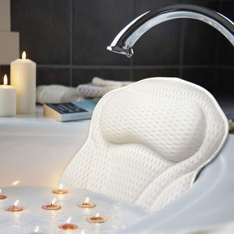 Luxury Bath Pillow Ergonomic Spa Bath Pillow with 4D Air Mesh Technology and 6 Suction Cups
