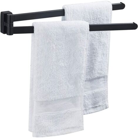 Matte Black Towel Rack - 2 Arm Swivel Towel Holder - Wall Mounted Bath Towel Rack - Double Stainless Steel - For Bathroom, Kitchen, Shower - 40cm