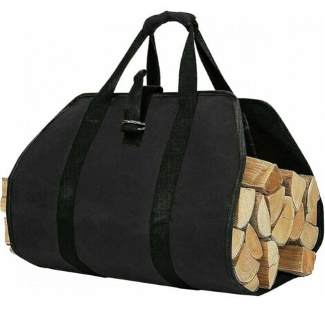 Black Firewood Bag, 46 x 98 cm, Canvas Firewood Bag, Foldable, Fireplace Accessory, Ideal for Wood Stoves, Camping, Beach, YMYNY (1/4)