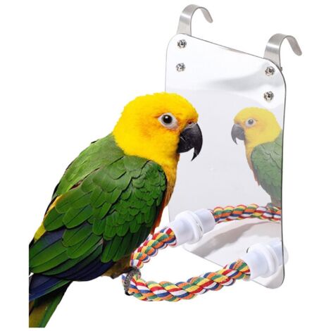 Bird Mirror Toy with Rope, Parrot Hanging Toy, Large Mirror Chew Toy for Parrots and Parakeets YMYNY (1/4)