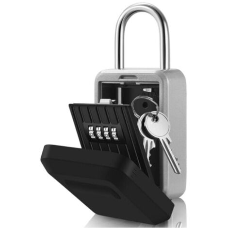 Black security key box with 4-digit combination for wall mounting, large outdoor key box with handle, key box with number code YMYNY (1/4)