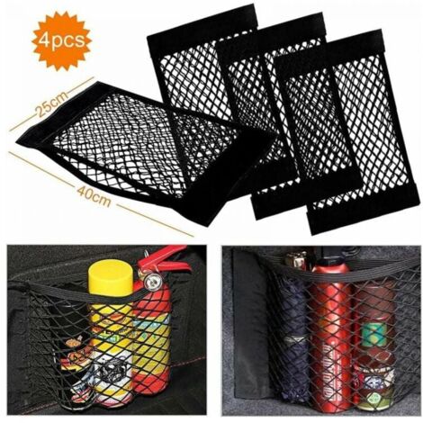 Trunk Storage Net, 4 Pack 40 x 25 cm Trunk Organizer Bag, Car Storage Bag with Elastic Magic Sticker for Trunk Pocket YMYNY (1/4)