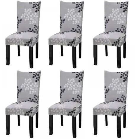 Universal Stretch Chair Covers, 6-Piece Set, Grey Pattern Chair Covers for Restaurant Chairs, Hotel Chairs YMYNY
