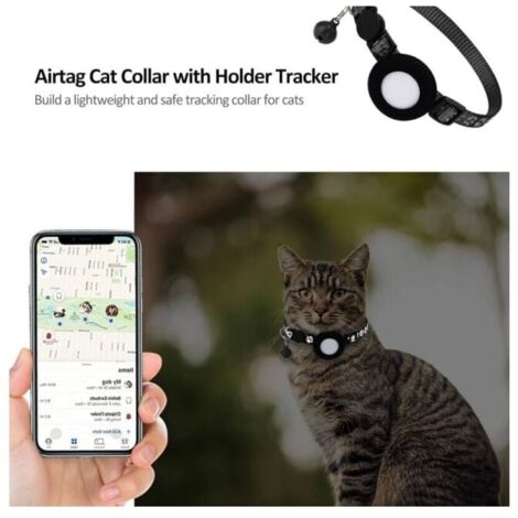 (Black) Cat Collar with Safety Buckle and Bell, 1 cm Wide Reflective Cat Collar with Airtag Holder for Cats, Puppies, Kittens YMYNY