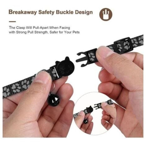 (Black) Cat Collar with Safety Buckle and Bell, 1 cm Wide Reflective Cat Collar with Airtag Holder for Cats, Puppies, Kittens YMYNY