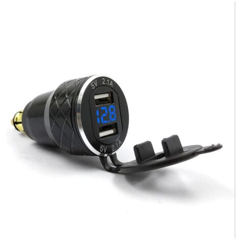 Motorcycle USB Charger EU Plug for BMW Ducati Car Charger with Metal Voltage Display Blue YMYNY