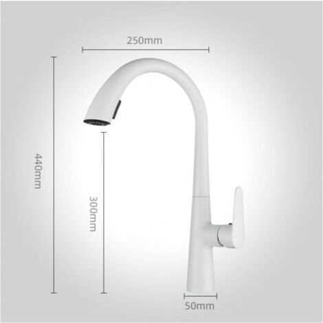Kitchen faucet with pull-out spray, 360° swivel single-lever hot and cold water tap, available in white stainless steel. YMYNY