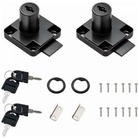 2 Pack Black Desk Drawer Locks with 4 Universal Keys, Square Base, Screws, Solid Security Lock for Furniture, Doors, Mailboxes, Glass Display Cases YMYNY