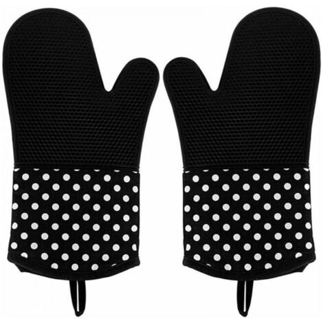 Black 1 Pair Kitchen Gloves Oven Gloves 300°C Grill Gloves Heat Resistant Silicone Cooking Gloves for BBQ Cooking Grilling 100% Cotton Lining YMYNY