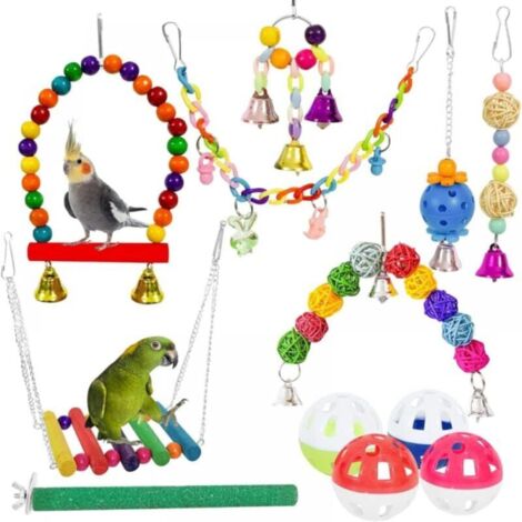 12-Piece Parrot Toys, Bird Chew Toy Swing Set, Colorful Bird Toy Swing, Ladder Bridge, Hanging Bell Toy, YMYNY Bird Chew Toy (1/4)