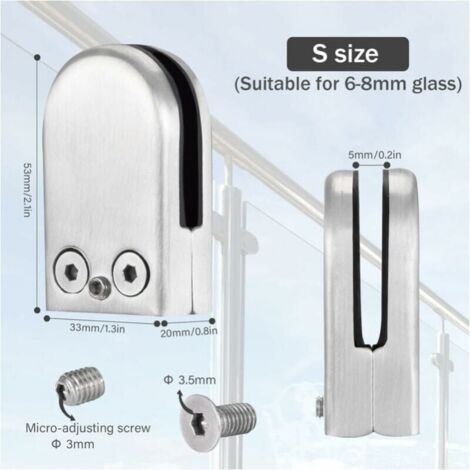 YMYNY 6 Pack Glass Clamps, Stainless Steel Glass Clamps, 6-8 mm Glass Clamp Brackets, Adjustable Glass Clamps, Flat Back, Connection for Balustrades, Stair Handrails