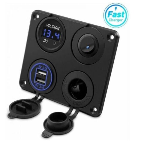 Cigarette Lighter Socket, 4.2A Dual USB Ports, 12V DC Power Socket, Switch and Voltmeter with LED Display, Waterproof Car Charger for 12V/24V Car, Motorcycle, Truck, SUV, UTV, TR YMYNY