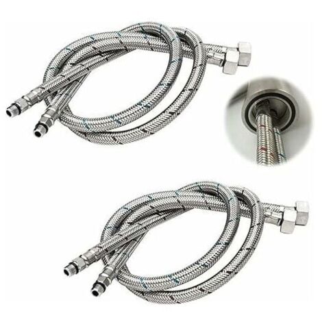 3/8 DN6 60cm long connection hose for taps, compression thread, water hose, 2 pieces (1 pair) YMYNY