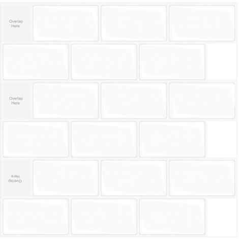 10 Pack White Self-Adhesive Tiles, Self-Adhesive Kitchen Backsplash for Kitchen and Bathroom, 3D Brick Effect Vinyl Adhesive Paper, 30 x 30 cm, YMYNY