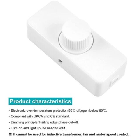 3-100W LED trailing edge phase dimmer (rotary dimmer), used for dimmable LED, incandescent, halogen lamps, 220-240V, CE plug switch, white YMYNY