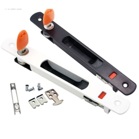 Piece Sliding Door Lock, Glass Sliding Door Handles Flush Mounted with Key Invisible Handle Black + White YMYNY (1/4)
