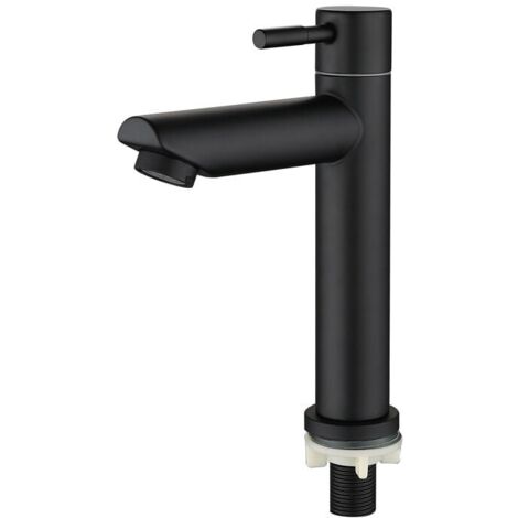Bathroom sink faucet, mixer tap with spout, cold water tap, total height 18 cm, black, sink faucet, YMYNY