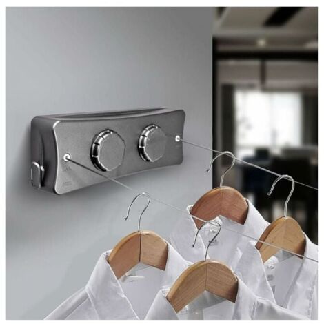 5 m Retractable Clothes Airer, Wall Mounted Retractable Clothes Airer with Stainless Steel Wire, Adjustable Extendable Clothes Airer for Indoor and Outdoor Use, YMYNY (1/4)