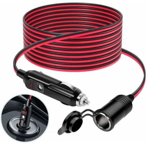 Long Cigarette Lighter Extension Cable, 12V/24V Car Charger, Cigarette Lighter Socket, 16 AWG, Waterproof and Dustproof Adapter with 15A Fuse for Motorcycles, Boats, Cars, YMYNY