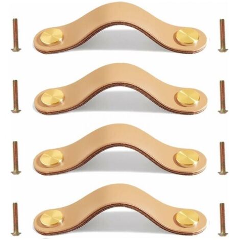 Pack Leather Drawer Pulls, Leather Door Pulls, Leather Furniture Handles, Fine Leather Pulls with Screws for Kitchen Cabinets, 8 Inch, Beige, YMYNY (1/4)