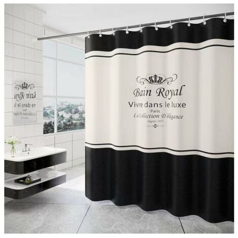 Tenda da doccia 180 x 200 cm with 12 ganci ad asciugatura rapida (nero e bianco), fabric in poliestere impermeabile lavabile in lavatrice, tende da bagno LOY (1/4)