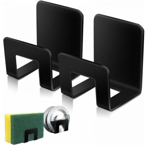 Set of 2 Kitchen Sink Sponge Holders, Premium Waterproof SUS304 Stainless Steel Sink Sponge Holder - Quick-Drying, Strong Adhesive Sponge Holder - Black YMYNY (1/4)
