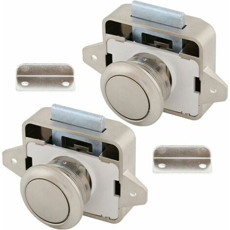 RV Lock, 2 Button Door Lock, RV Push Button, Zinc Alloy & ABS Material, Solid, Reliable, for RV, Yacht, Drawer, Cabinet Door (Pearl Nickel) MUMU (1/4)