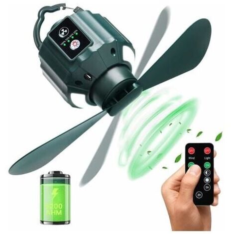 Camping Ceiling Fan, 5200mAh USB Rechargeable Portable Ceiling Fan with Remote Control, Camping Fan, Travel, Fishing, Hiking, BBQ MUMU (1/4)